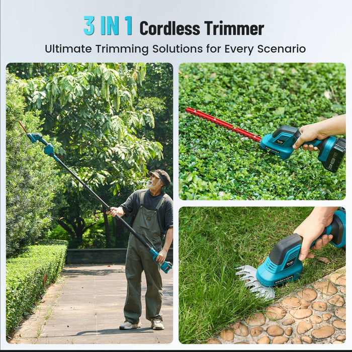 3 - in - 1 Cordless Pole Hedge Trimmer, 21V Battery Hedge & Grass Trimmer, SH300 - SeeSii