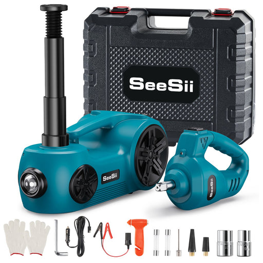 Seesii Electric Car Jack, 5 Ton Car Jack kit, 12V Hydraulic Jack with Electric Impact Wrench and Tire Inflator Pump, Portable Car Jack Kit for SUV MPV Truck Change Tires Garage Repair - car jack - SeeSii