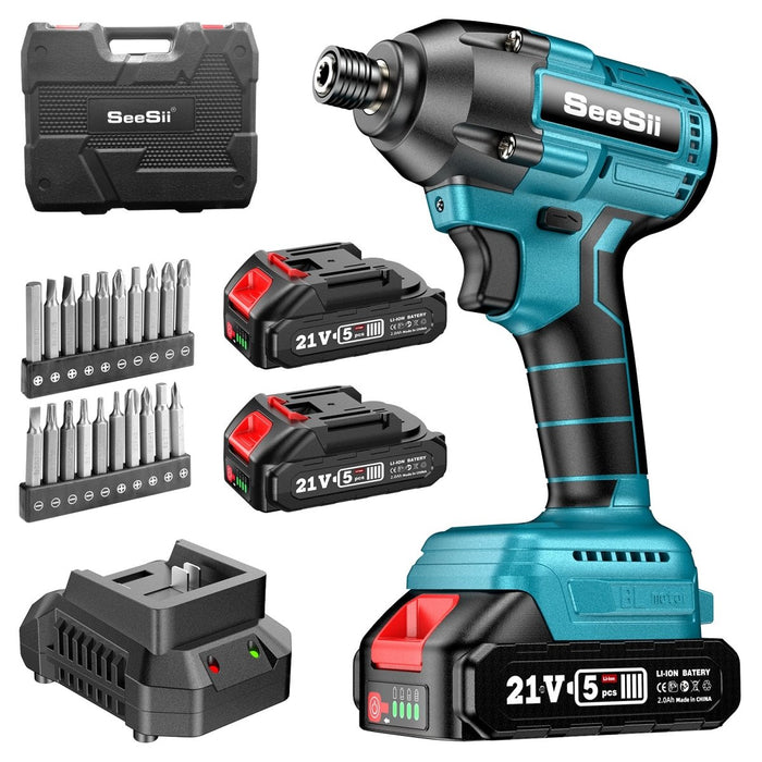 Seesii QH150 Impact Driver Kit, 21V Max Torque 1590In - lbs(180N.m) Cordless Impact Driver Set with Two 2.0Ah Battery, 1/4" Hex Chuck Power Impact Drill - impact wrench - SeeSii