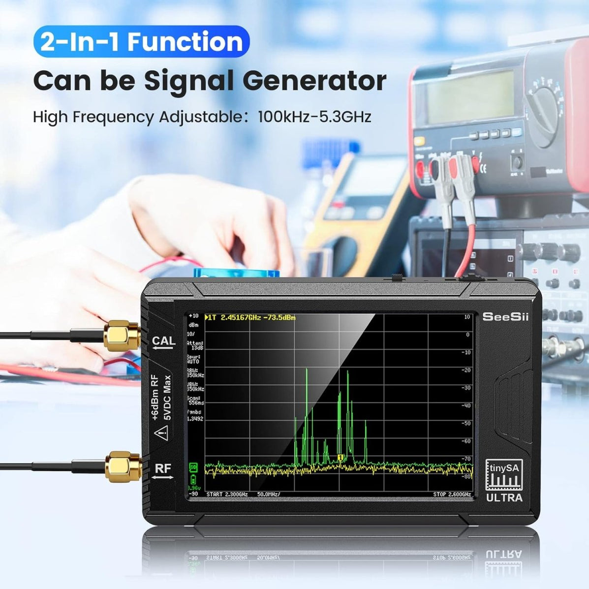 SeeSii TinySA ULTRA 4'' Spectrum Analyzer 100kHz-5.3GHz with 32GB Card